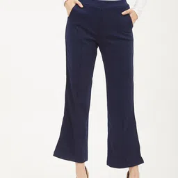 Harpa Women Navy Blue Regular Fit Solid Bootcut Trousers-image-62