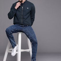 WROGN Men Navy Blue Solid Tailored Jacket-image-12