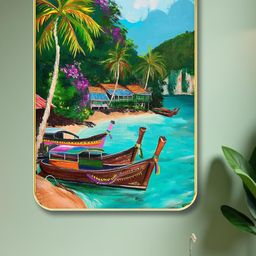 SAF Blue & Green Floral Printed Wooden Wall Art-picture-14