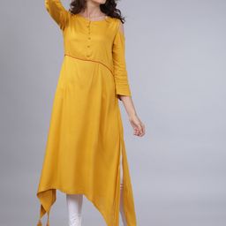 Vishudh Women Mustard Yellow Solid A-Line Kurta-picture-40