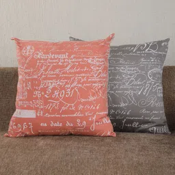 My Gift Booth Set of 2 Grey & Orange Quirky Square Cushion Covers-picture-37