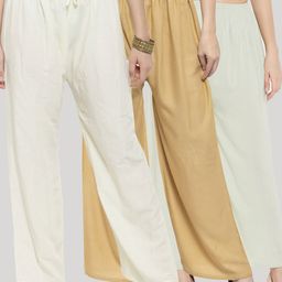 Clora Creation Women Off White & Beige Pack of 3 Knitted Palazzos-image-120