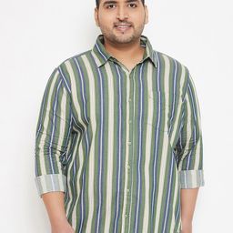 Instafab Plus Men Green & Blue Regular Fit Striped Casual Shirt-image-20