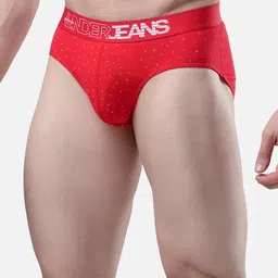 UnderJeans by Spykar Men Red & White Printed Cotton Basic Briefs UJMBRPBS033Red-picture-16