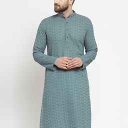 TREEMODA Men Grey Embroidered Floral Kurta-image-66
