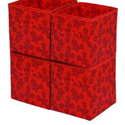 Kuber Industries Set Of 4 Red & Blue Metallic Printed Foldable Storage Cube With Handle-34