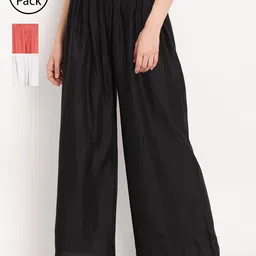 TAG 7 Women Pack Of 3 Solid Wide Leg Palazzos-40