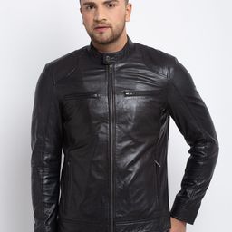 Teakwood Leathers Men Black Solid Lightweight Leather Jacket-image-59