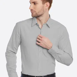 English Navy Men Grey Slim Fit Solid Formal Shirt-image-87