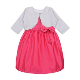 Wish Karo Girls Pink & White Solid Fit and Flare Dress-image-93