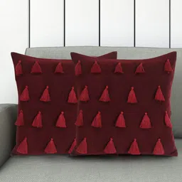 Mezposh Maroon & Black Set of 2 Solid Square Cushion Covers-20