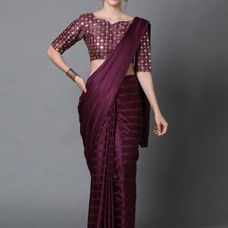 Mitera Burgundy Striped Chettinad Saree-picture-46