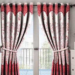 Home Sizzler Maroon & White Set of 2 Geometric Long Door Curtain-5