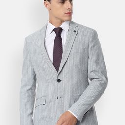 V Dot Men Black & White Striped Slim Fit Single-Breasted Formal Blazer-picture-46