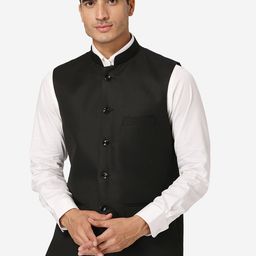 Wintage Men Black Solid Satin Nehru Jacket-13