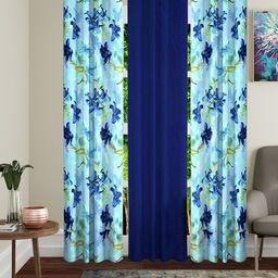 Home Sizzler Navy Blue & Sea Green Set of 3 Door Curtains-picture-47