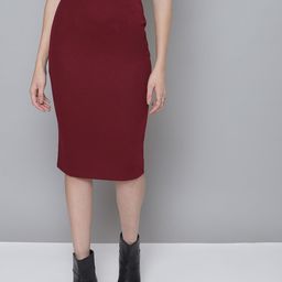 SASSAFRAS Women Maroon Solid Pencil Skirt-45