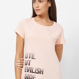 Soie Women Cream-Coloured Printed Lounge T-shirt NT-120APRICOT-image-99