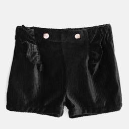Cherry Crumble Girls Black Self-Striped Velvet Finish Regular Fit Shorts-image-24