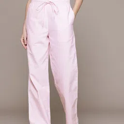 Popnetic Women Striped Smart High-Rise Cotton Linen Trousers-image-23
