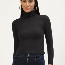 FEMEA Women Black Solid Fitted Ruched High Neck Top-image-97