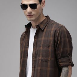 The Roadster Lifestyle Co. Men Brown Checked Pure Cotton Casual Shirt-image-96