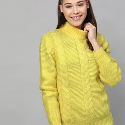 STREET 9 Women Yellow Self Design Pullover Sweater-image-69