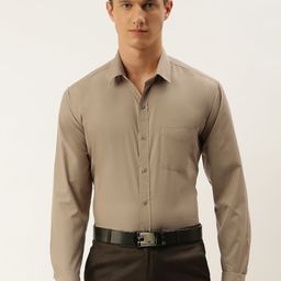 English Navy Men Beige Slim Fit Solid Formal Shirt-18