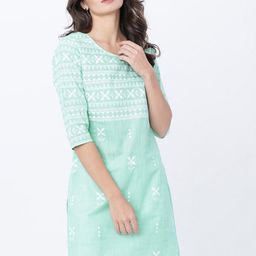 Vishudh Women Green & White Printed Tunic-image-77