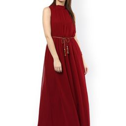 La Zoire Women Maroon Solid Maxi Dress-image-19