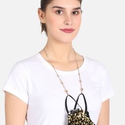Anekaant Women Black & Gold-coloured Sclupted Sequin Reusable 3-Ply Fashion Mask With Embellished Lanyard Chain-12