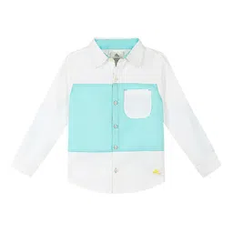 Cherry Crumble Boys White & Blue Regular Fit Colourblocked Casual Shirt-image-37