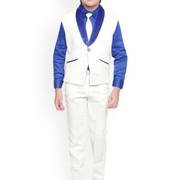 Jeetethnics Boys White & Blue Solid Shirt with Trousers & Waist Coat-image-6