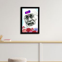 eCraftIndia White & Grey Satin Matt Texture Sai Baba UV Wall Art-image-98