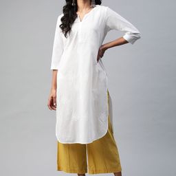 akheri Women White Floral Embroidered Chikankari Cotton Kurta-image-98