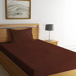HOSTA HOMES Brown Solid 300TC Single Bedsheet With 1 Pillow Cover-image-17