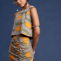 Taavi Geometric Printed Pure Cotton Sanganeri Top & Skirt Co-Ord Set-13