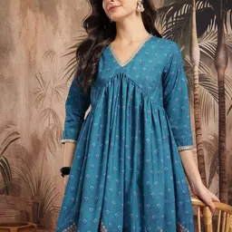 Sangria Ethnic Motifs Print Gotta Patti Kurta-picture-28