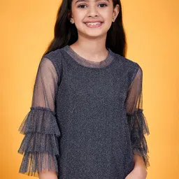 pspeaches Shimmer Round Neck Layered Sleeves Regular Top-image-4