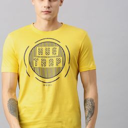 Huetrap Men Yellow Printed Round Neck Pure Cotton T-shirt-image-95