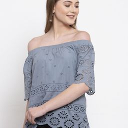 Gipsy Women Grey Self Design Bardot Top-image-43