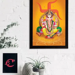 eCraftIndia Orange & Red Lord Ganesha Satin Matt Texture UV Art Painting-image-73