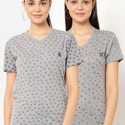 VIMAL JONNEY Women Pack Of 2 Printed V-Neck T-shirt-image-88