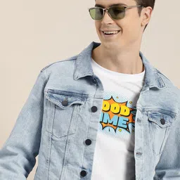 HERE&NOW Solid Spread-Collar Denim Jacket-picture-14