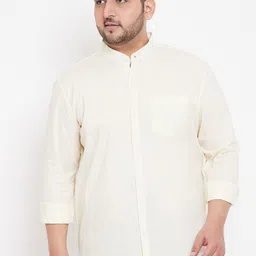 Instafab Plus Men Cream-Coloured Regular Fit Solid Plus Size Casual Shirt-picture-10