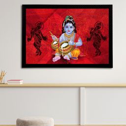 eCraftIndia Red & Blue Lord Krishna Satin Matt Texture Framed UV Wall Art Painting-image-79