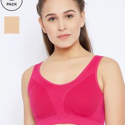 C9 AIRWEAR Seamless Pack Of 2 Fuchsia Pink & Nude Full Coverage Lightly Padded Workout Bras-0