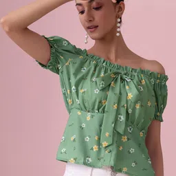 FabAlley Green Print Georgette Top-image-75