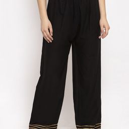 Clora Creation Women Black Embellished Gotta Patti Straight Palazzos-image-22