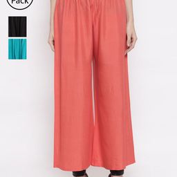 TAG 7 Women Pack Of 3 Solid Wide Leg Palazzos-picture-28